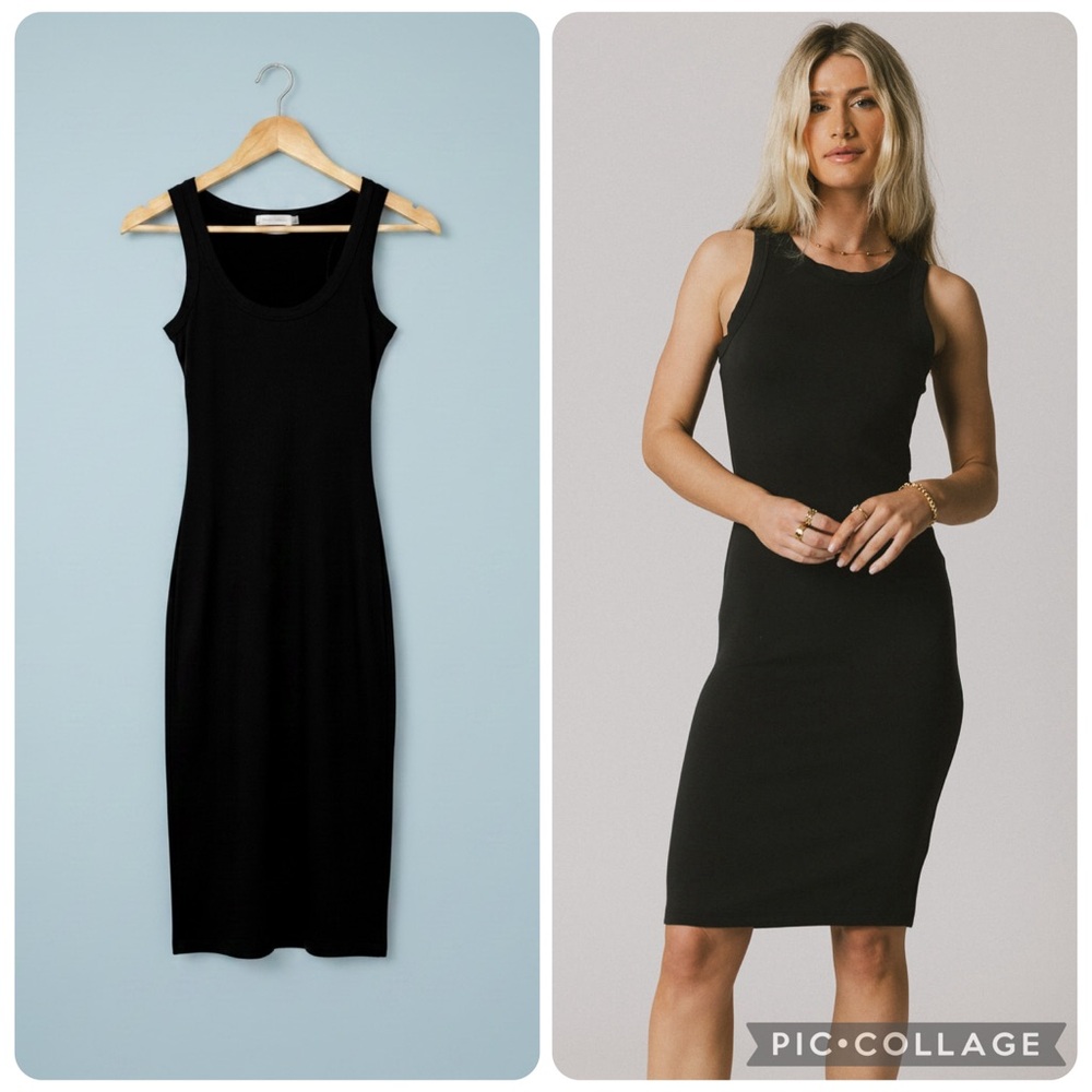Böhme Black Bodycon Midi Sleeveless Stretch Side Slits Tank Dress Minimalist S